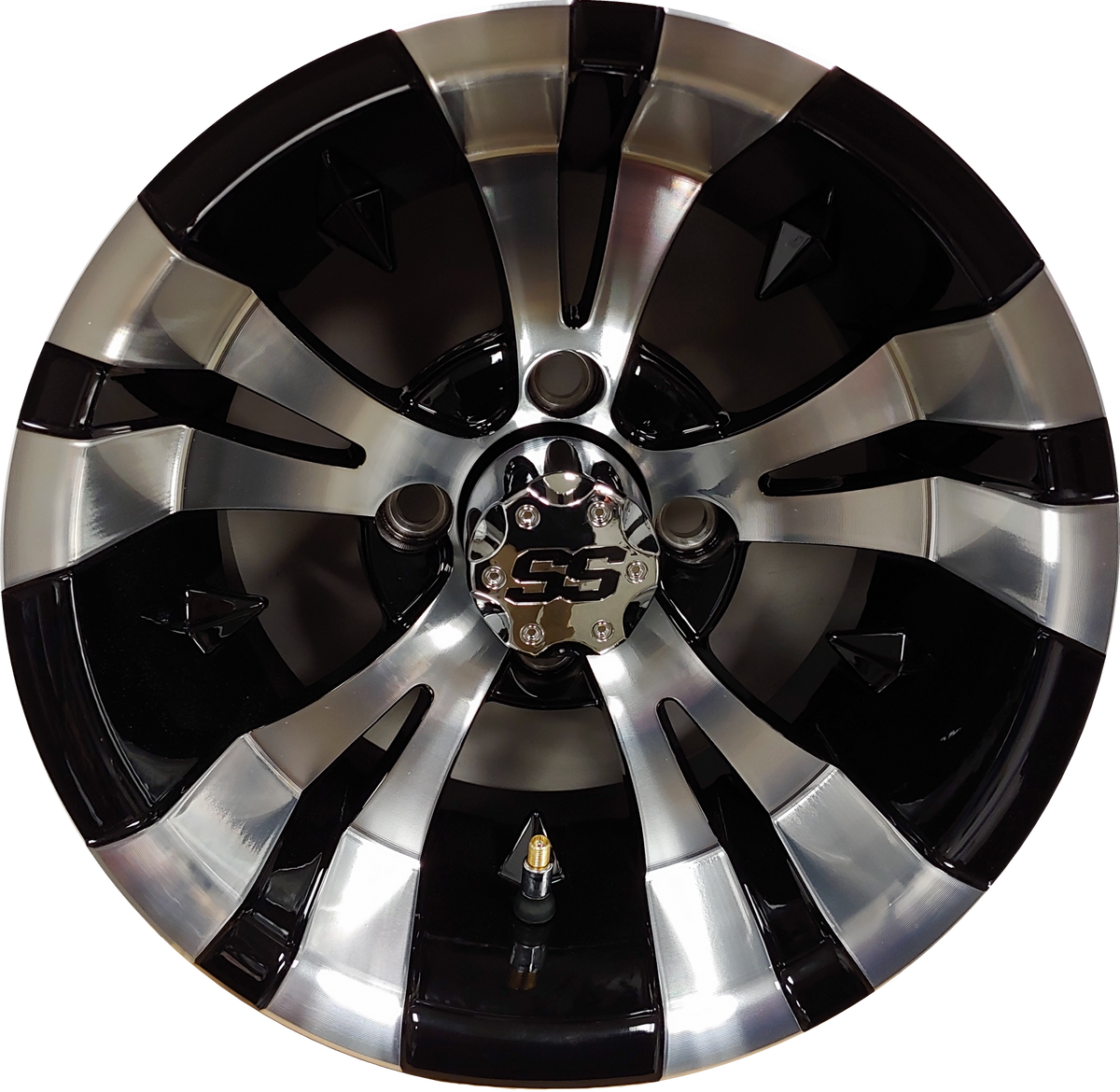 12" Aluminum Golf Cart Wheel Excalibur Series 74 Black/Machined Fa