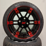 12in. Low Pro 215/35-12 on Excalibur Series 77 Black/Red Machined Face Wheel - Set of 4