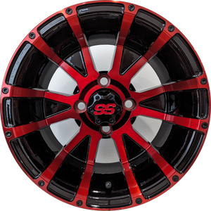 12" Aluminum Golf Cart Wheel - Excalibur Series 56 - Black/Red