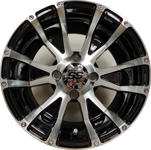 12" Aluminum Golf Cart Wheel - Excalibur 56 Series - Black/Machined Face