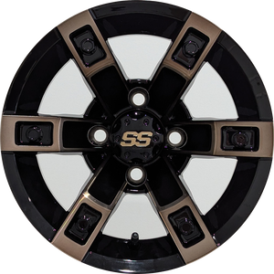 12" Aluminum Golf Cart Wheel - Excalibur Series 71 - Gloss Black / Bronze