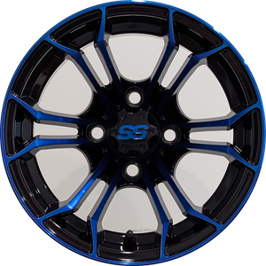 12" Aluminum Golf Cart Wheel - Excalibur Series 86 - Black/Blue