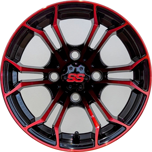 12" Aluminum Golf Cart Wheel - Excalibur Series 86 - Gloss Black / Red Face