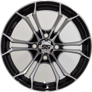 14" Aluminum Golf Cart Wheel - Excalibur Series 86 - Black/Machined Face