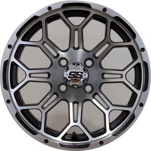 14" Aluminum Golf Cart Wheel - Excalibur Series 87 - Matte Black / Machined Face