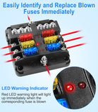 Universal 6 Way 12V Blade Fuse Box, Waterproof Fuse Box Holder with LED Indicator for 12V/24V Golf Cart