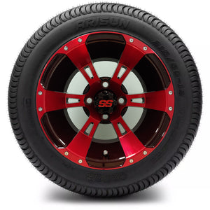 12in. Low Pro 215/50-12 on Excalibur Series 57 Black/Red Machined Face Wheel - Set of 4