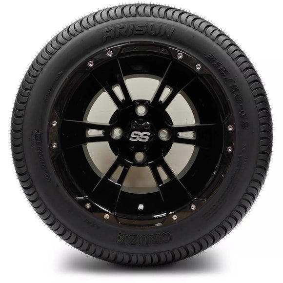 12in. Low Pro 215/50-12 on Excalibur Series 57 Gloss Black Wheel - Set of 4