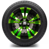 12in. Low Pro 215/50-12 on Excalibur Series 74 Black/Green Wheel - Set of 4