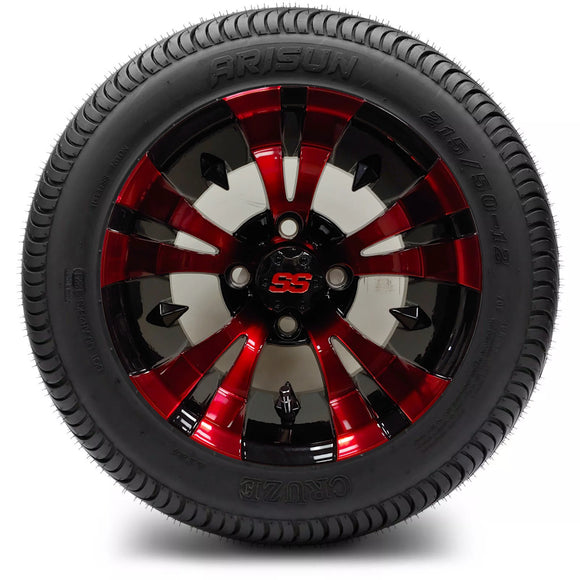 12in. Low Pro 215/50-12 on Excalibur Series 74 Black/Red Wheel - Set of 4