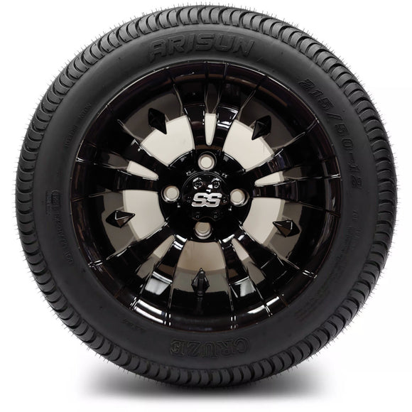 12in. Low Pro 215/50-12 on Excalibur Series 74 Gloss Black Wheel - Set of 4