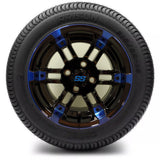 12in. Low Pro 215/50-12 on Excalibur Series 77 Black/Blue Machined Face Wheel - Set of 4