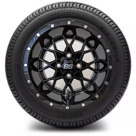 12in. Low Pro 215/50-12 on Excalibur Series 80 Gloss Black Wheel - Set of 4