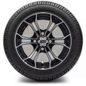 12in. Low Pro 215/50-12 on Excalibur Series 86 Gloss Black / Machined Face Wheel - Set of 4