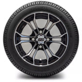 12in. Low Pro 215/50-12 on Excalibur Series 86 Gloss Black / Machined Face Wheel - Set of 4