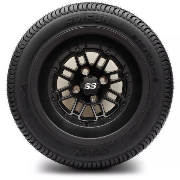 12in. Low Pro 215/50-12 on SS216 BLACK OPS - MATTE BLACK Wheel - Set of 4
