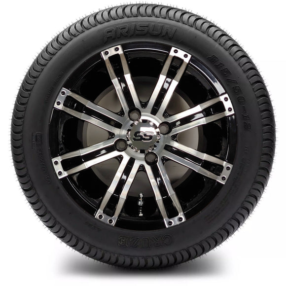 12in. Low Pro 215/50-12 on Excalibur AX-3 Series Black/Machined Face Wheel - Set of 4