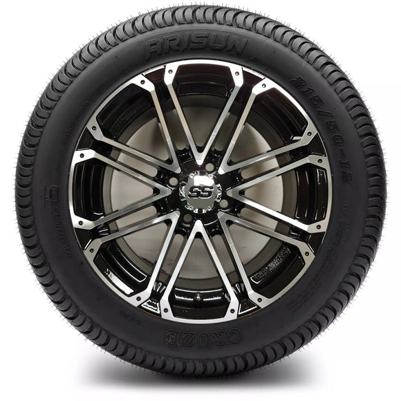 12in. Low Pro 215/50-12 on Excalibur AX6-12 Series Black/Machined Face Wheel - Set of 4