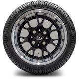 12in. Low Pro 215/35-12 on Excalibur Series 85 Gloss Black / Machined Lip Wheel - Set of 4