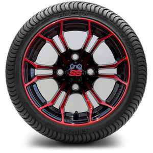 12in. Low Pro 215/35-12 on Excalibur Series 86 Gloss Black / Red Face Wheel - Set of 4