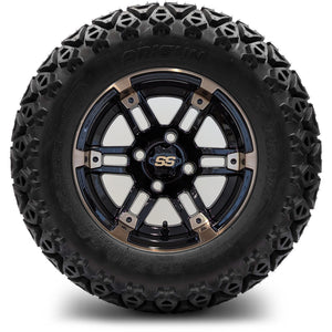 12in. Off Road 23x10.5x12 on Excalibur Series 77 Gloss Black / Bronze Face Wheel - Set of 4