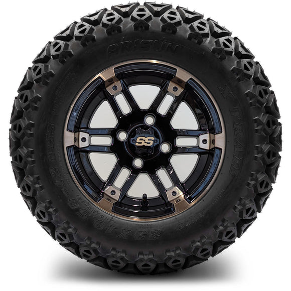 12in. Off Road 23x10.5x12 on Excalibur Series 77 Gloss Black / Bronze Face Wheel - Set of 4