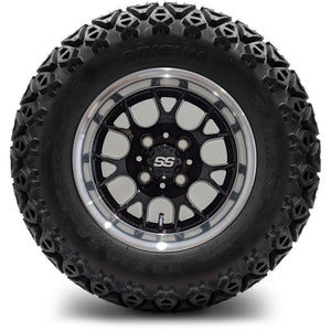 12in. Off Road 23x10.5x12 on Excalibur Series 85 Gloss Black / Machined Lip Wheel - Set of 4