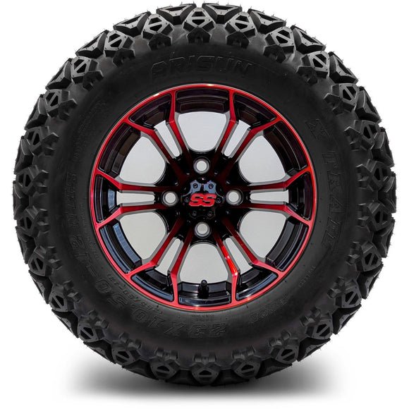 12in. Off Road 23x10.5x12 on Excalibur Series 86 Gloss Black / Red Face Wheel - Set of 4