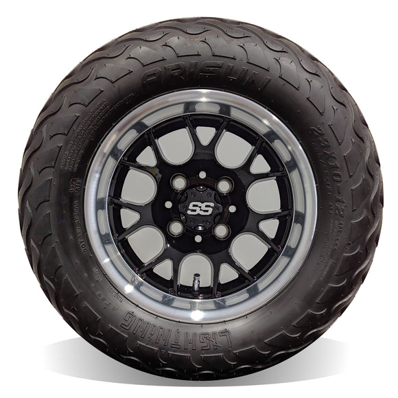 12in. LIGHTNING Off Road 23x10-12 on Excalibur Series 85 Gloss Black / Machined Lip Wheel - Set of 4