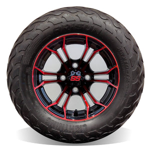 12in. LIGHTNING Off Road 23x10-12 on Excalibur Series 86 Gloss Black / Red Face Wheel - Set of 4