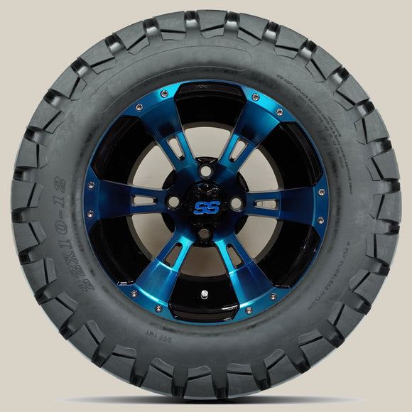 12in. TIMBERWOLF 22x10-12 on Excalibur Series 57 Black/Blue Wheel - Set of 4
