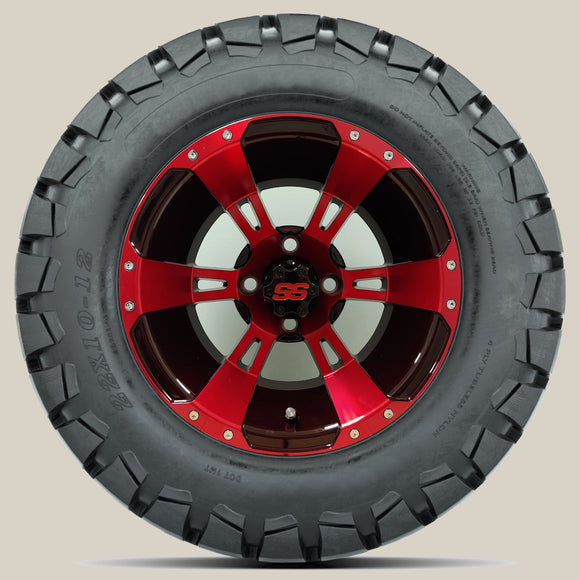 12in. TIMBERWOLF 22x10-12 on Excalibur Series 57 Black/Red Wheel - Set of 4