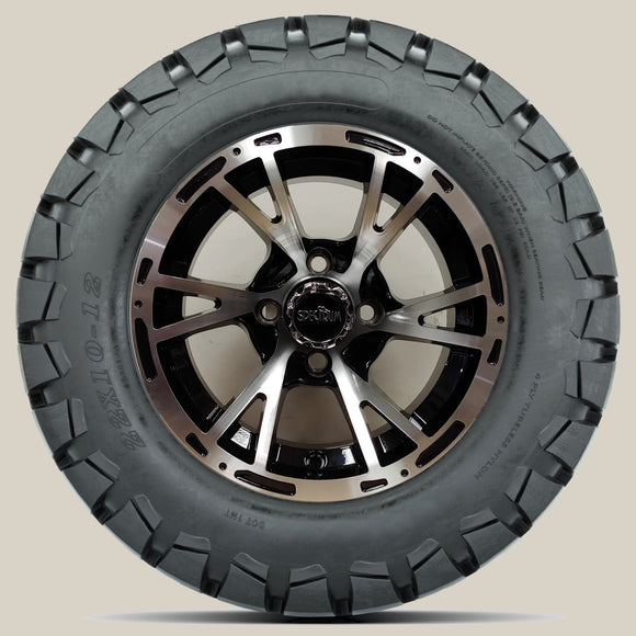 12in. TIMBERWOLF 22x10-12 on Excalibur Series 63 Black/Machined Face Wheel - Set of 4
