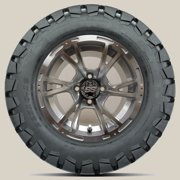 12in. TIMBERWOLF 22x10-12 on Excalibur Series 63 Silver/Machined Face Wheel - Set of 4