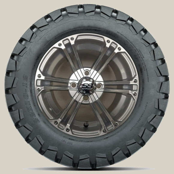 12in. TIMBERWOLF 22x10-12 on Excalibur Series 66 Silver/Machined Wheel - Set of 4