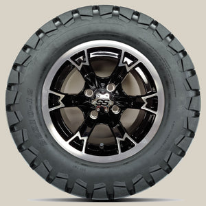 12in. TIMBERWOLF 22x10-12 on Excalibur Series 70 Black/Machined Face Wheel - Set of 4