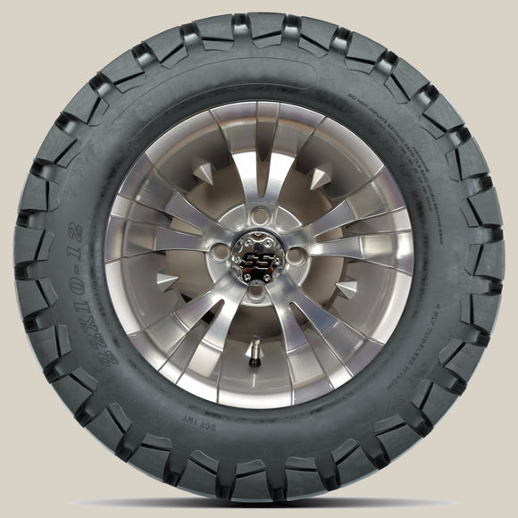 12in. TIMBERWOLF 22x10-12 on Excalibur Series 74 Silver/Machined Face Wheel - Set of 4
