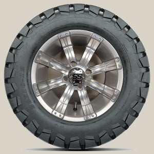 12in. TIMBERWOLF 22x10-12 on Excalibur Series 75 Silver/Machined Face Wheel - Set of 4