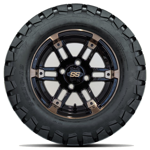 12in. TIMBERWOLF 22x10-12 on Excalibur Series 77 Gloss Black / Bronze Face Wheel - Set of 4