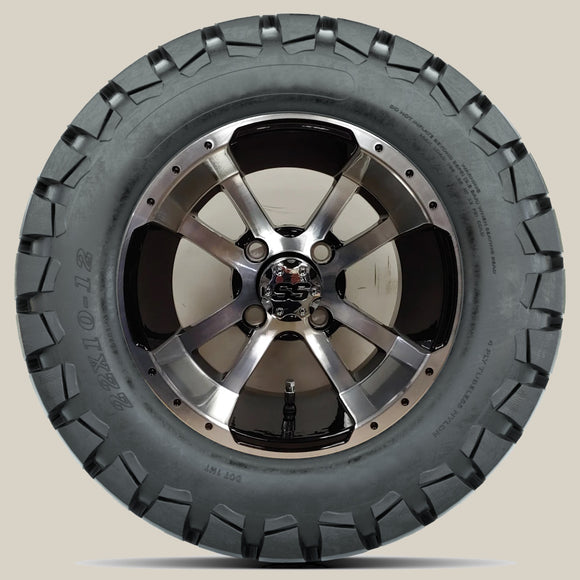 12in. TIMBERWOLF 22x10-12 on Excalibur Series 79 Black/Machined Face Wheel - Set of 4