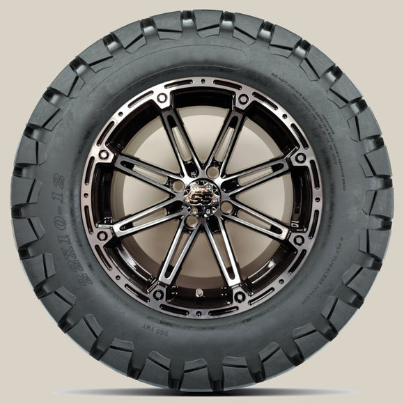 12in. TIMBERWOLF 22x10-12 on Excalibur Series 81 Black/Machined Face Wheel - Set of 4