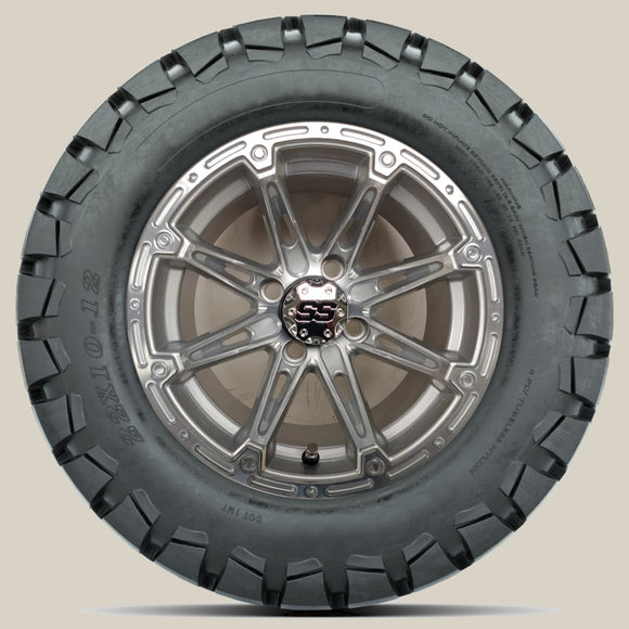 12in. TIMBERWOLF 22x10-12 on Excalibur Series 81 Silver/Machined Face Wheel - Set of 4