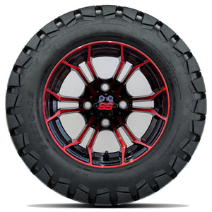 12in. TIMBERWOLF 22x10-12 on Excalibur Series 86 Gloss Black / Red Face Wheel - Set of 4