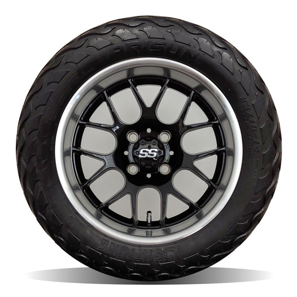 14in. LIGHTNING Off Road 23x10x14 on Excalibur Series 85 Gloss Black / Machined Lip Wheel - Set of 4