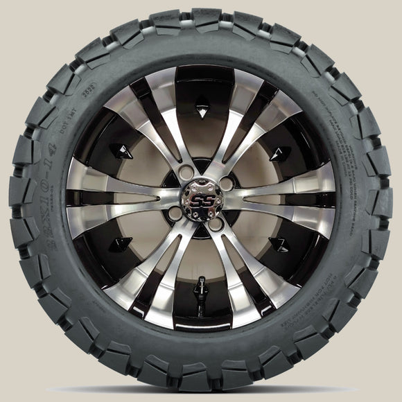 14in. TIMBERWOLF 22x10-14 on Excalibur Series 74 Black/Machined Face Wheel - Set of 4