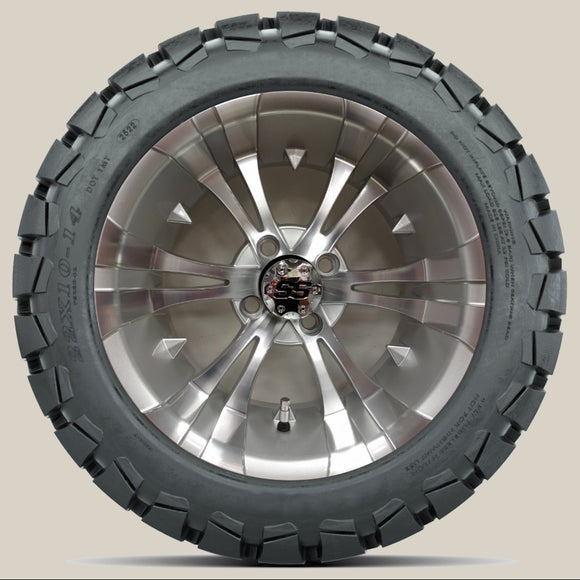 14in. TIMBERWOLF 22x10-14 on Excalibur Series 74 Silver/Machined Face Wheel - Set of 4