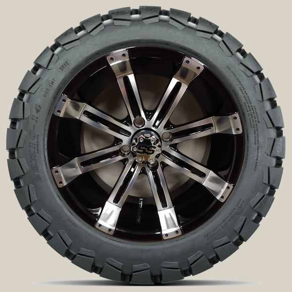 14in. TIMBERWOLF 22x10-14 on Excalibur Series 75 Black/Machined Face Wheel - Set of 4