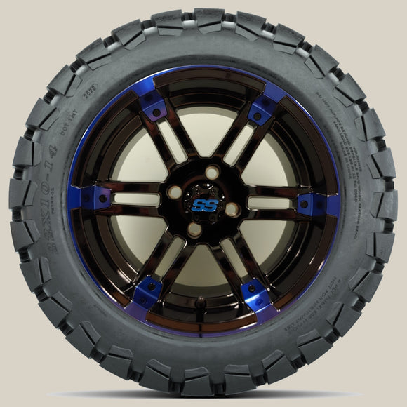 14in. TIMBERWOLF 22x10-14 on Excalibur Series 77 Black/Blue Wheel - Set of 4