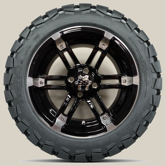 14in. TIMBERWOLF 22x10-14 on Excalibur Series 77 Black/Machined Face Wheel - Set of 4