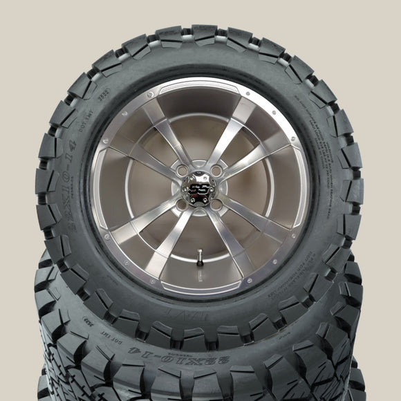 14in. TIMBERWOLF 22x10-14 on Excalibur Series 79 Silver/Machined Face Wheel - Set of 4